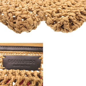 新品同様 ディースクエアード ラフィア レザー ベージュ クラッチバッグ 1465【中古】DSQUARED2