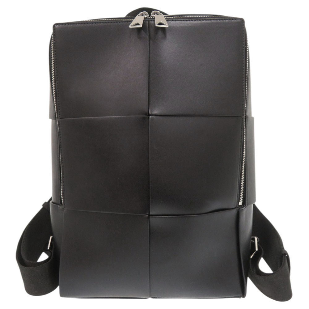 美品 ボッテガヴェネタ アルコ マキシイントレチャート ポーチ付き レザー ブラック リュック デイパック 黒 1488【中古】BOTTEGAVENETA