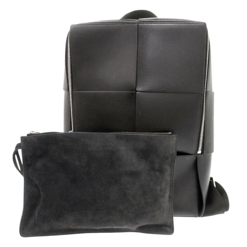 美品 ボッテガヴェネタ アルコ マキシイントレチャート ポーチ付き レザー ブラック リュック デイパック 黒 1488【中古】BOTTEGAVENETA