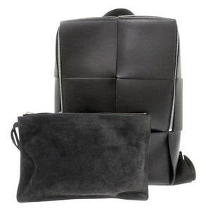 美品 ボッテガヴェネタ アルコ マキシイントレチャート ポーチ付き レザー ブラック リュック デイパック 黒 1488【中古】BOTTEGAVENETA