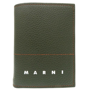 新品同様 マルニ ロゴプリント ステッチ PFMI006U0LV688 二つ折り財布 レザー グリーン 1492【中古】MARNI