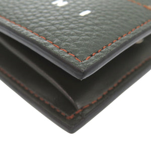 新品同様 マルニ ロゴプリント ステッチ PFMI006U0LV688 二つ折り財布 レザー グリーン 1492【中古】MARNI