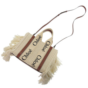 新品同様 クロエ WOODY ウッディ ミディアム トートバッグ CHC22SS397 レザー/リネンキャンバス ベージュ ハンドバッグ 1517【中古】Chloe