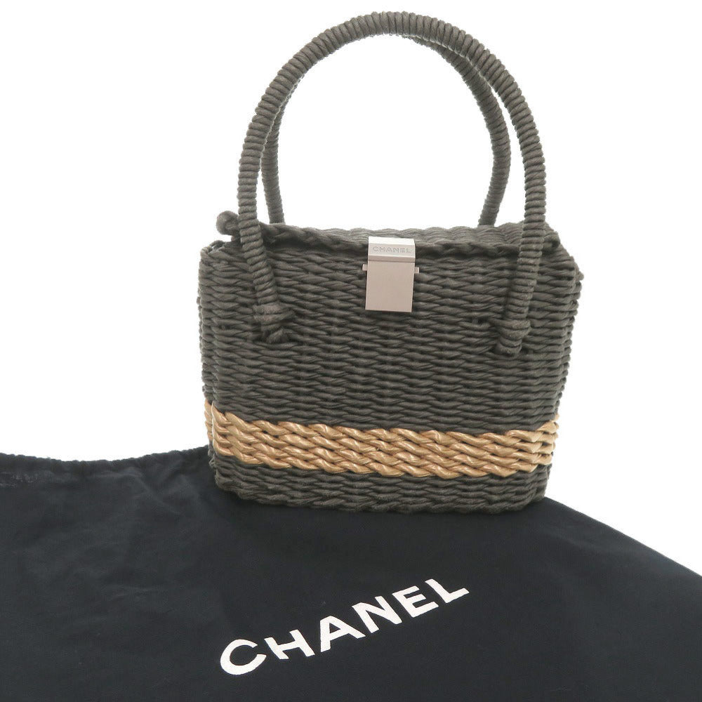 シャネル ストロー グレー かごバッグ ハンドバッグ 1538【中古】CHANEL