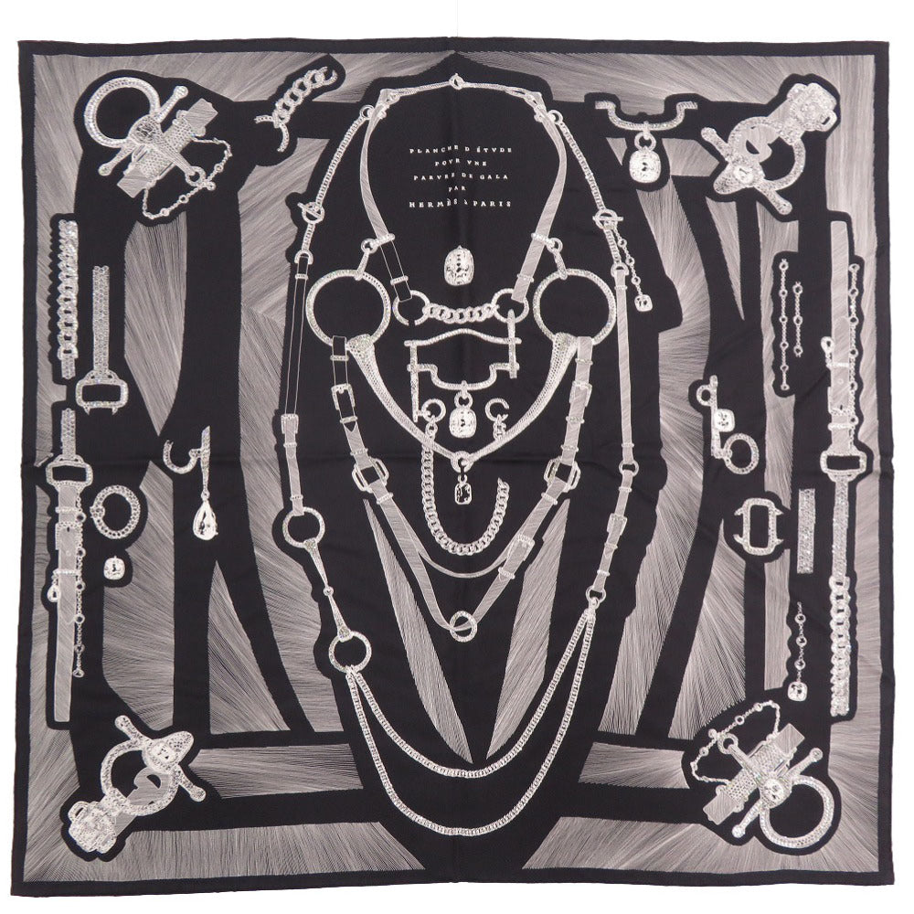 未使用 エルメス カレ90 PLANCHE D ETVDE 正装のエチュード ラインストーン シルク ブラック 黒 1565 【中古】 HERMES