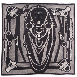 未使用 エルメス カレ90 PLANCHE D ETVDE 正装のエチュード ラインストーン シルク ブラック 黒 1565 【中古】 HERMES