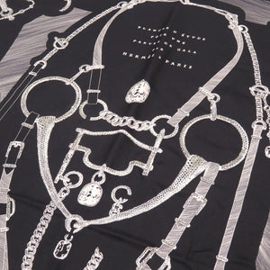 未使用 エルメス カレ90 PLANCHE D ETVDE 正装のエチュード ラインストーン シルク ブラック 黒 1565 【中古】 HERMES