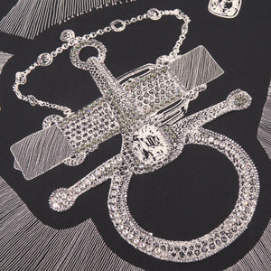 未使用 エルメス カレ90 PLANCHE D ETVDE 正装のエチュード ラインストーン シルク ブラック 黒 1565 【中古】 HERMES