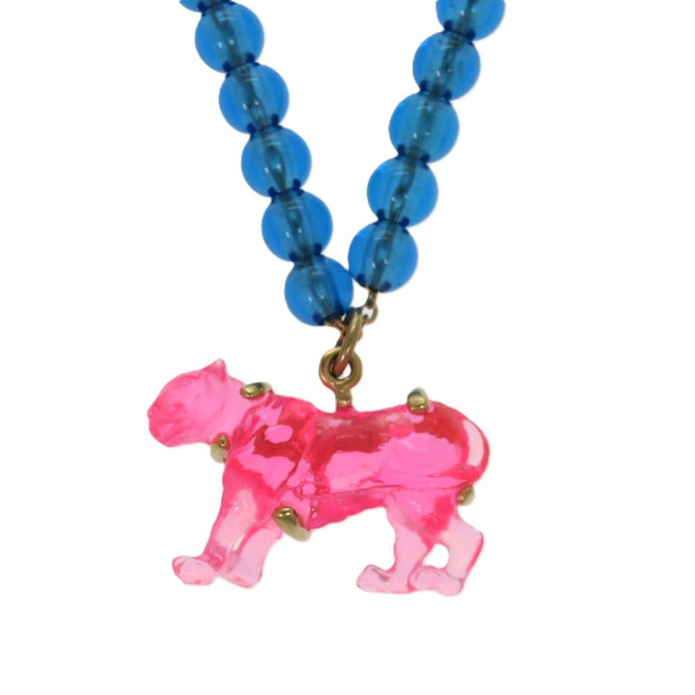 美品 ディオール パンサー レジン ブルー ゴールド金具 青 チョーカー 1569【中古】Dior