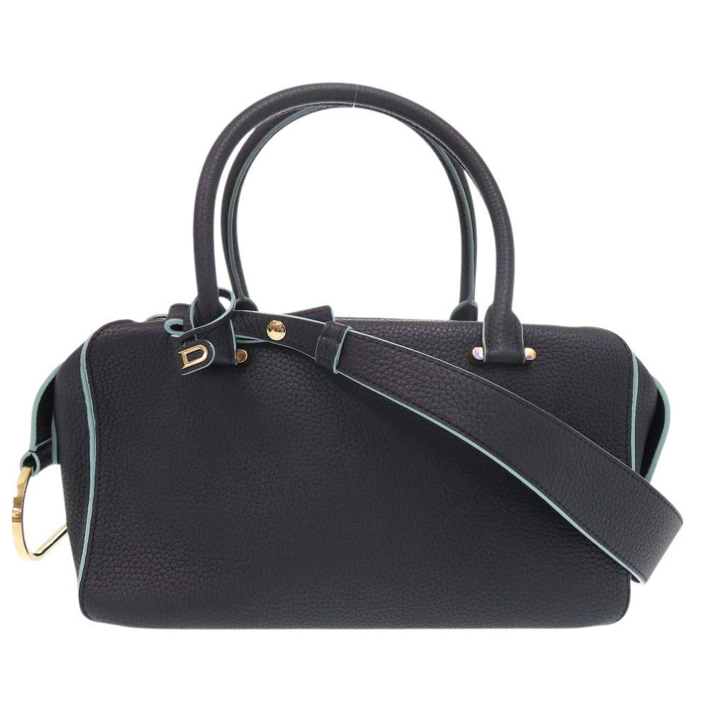 美品 デルボー クールボックス MM トリヨンソフトグレインレザー ネイビー 2way ハンドバッグ 1581【中古】DELVAUX