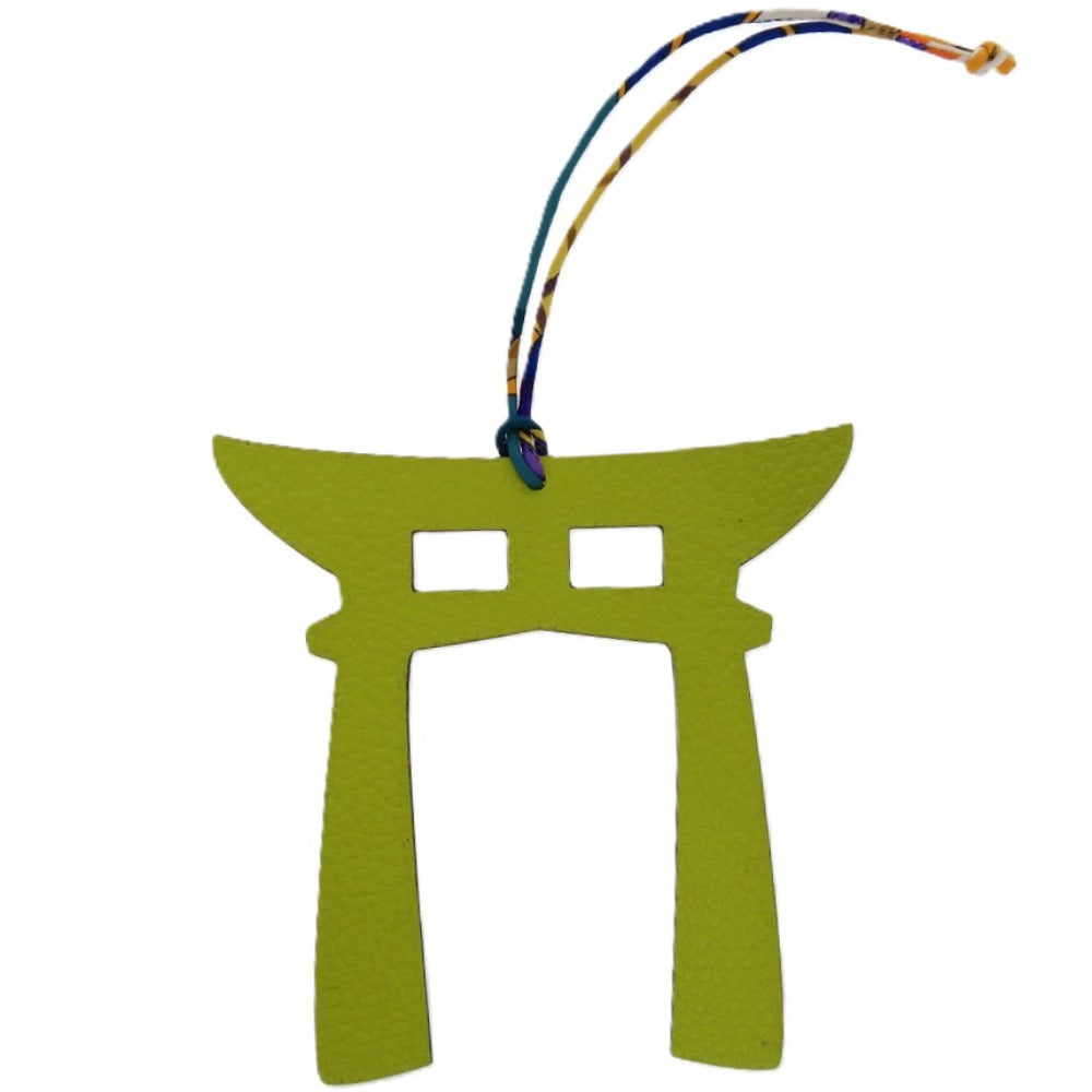 新品同様 エルメス プティアッシュ 鳥居 トリイ レザー イエロー 黄 その他小物 1610【中古】HERMES