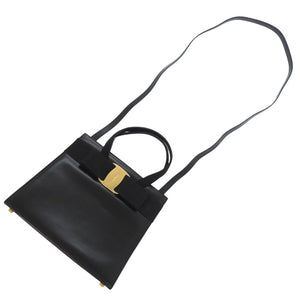 美品 サルヴァトーレフェラガモ 2WAY ヴァラリボン BA214178 レザー ブラック ハンドバッグ 黒 1621【中古】Salvatore Ferragamo
