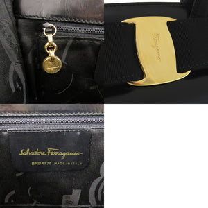 美品 サルヴァトーレフェラガモ 2WAY ヴァラリボン BA214178 レザー ブラック ハンドバッグ 黒 1621【中古】Salvatore Ferragamo