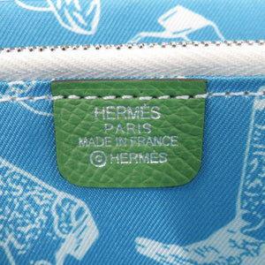 新品同様 エルメス ラウンドファスナー アザップ シルクイン ロング ヴォーエプソン/シルク ヴェールユッカ/セレスト シルバー金具 B刻印(2023年製) 長財布 1637【中古】HERMES