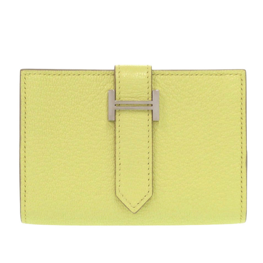新品同様 エルメス ベアン カードケース シェーブルミゾル ライム W刻印(2024年製) イエロー 1650【中古】HERMES