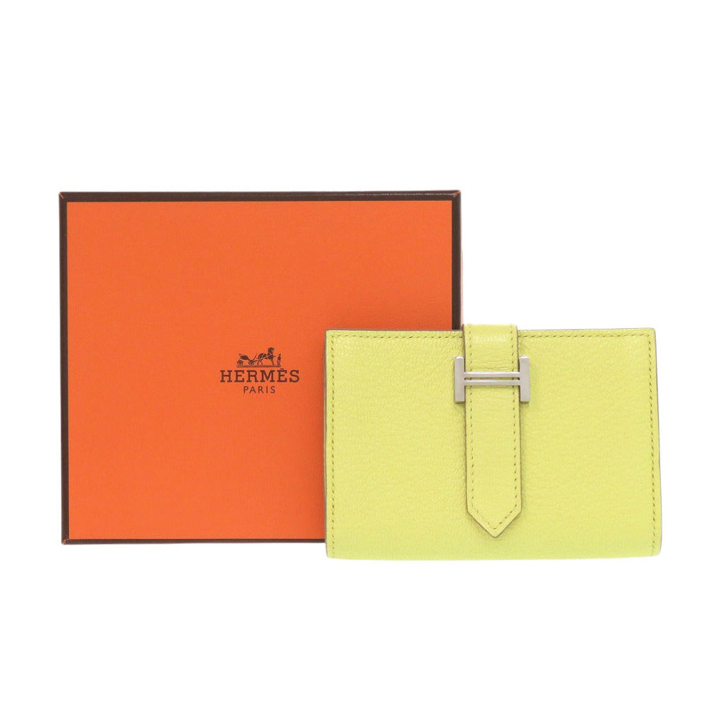 新品同様 エルメス ベアン カードケース シェーブルミゾル ライム W刻印(2024年製) イエロー 1650【中古】HERMES