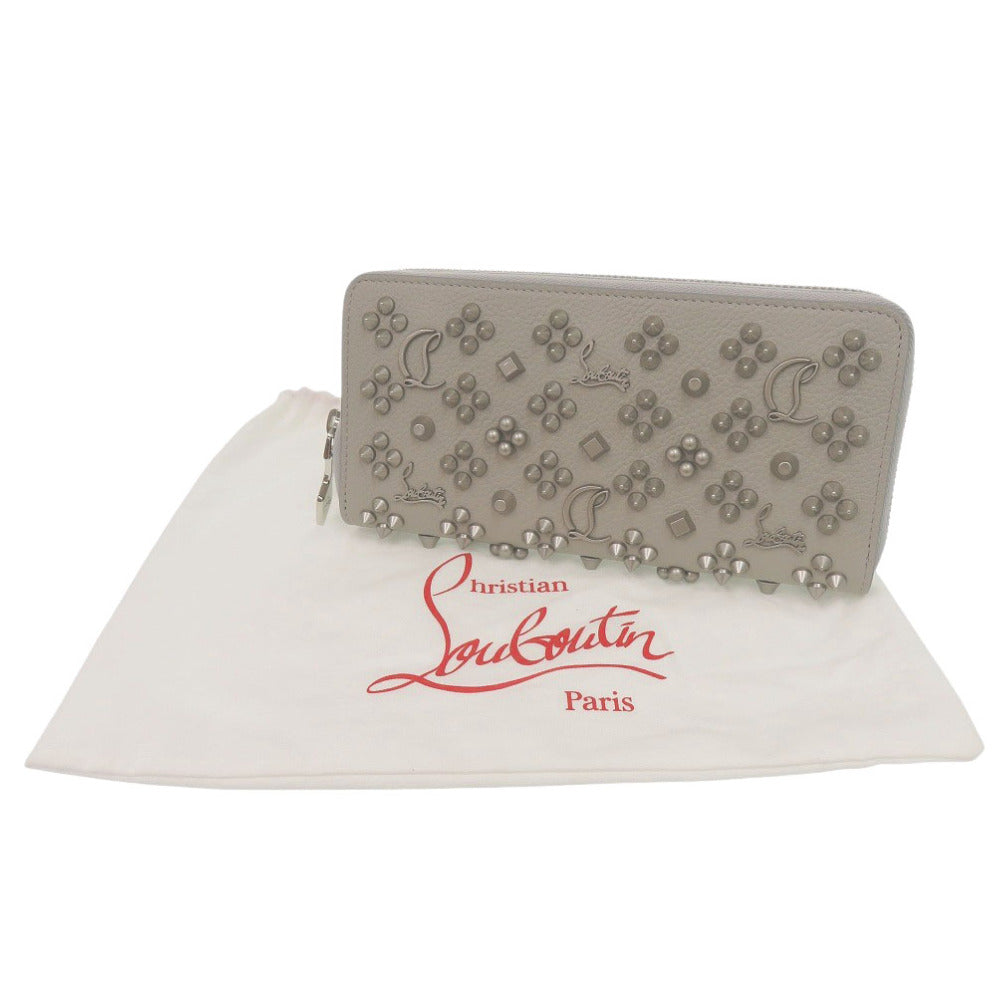 未使用 クリスチャンルブタン パネトーネ スタッズ ラウンドファスナー 3175224 レザー グレー 長財布 1654【中古】Christian Louboutin
