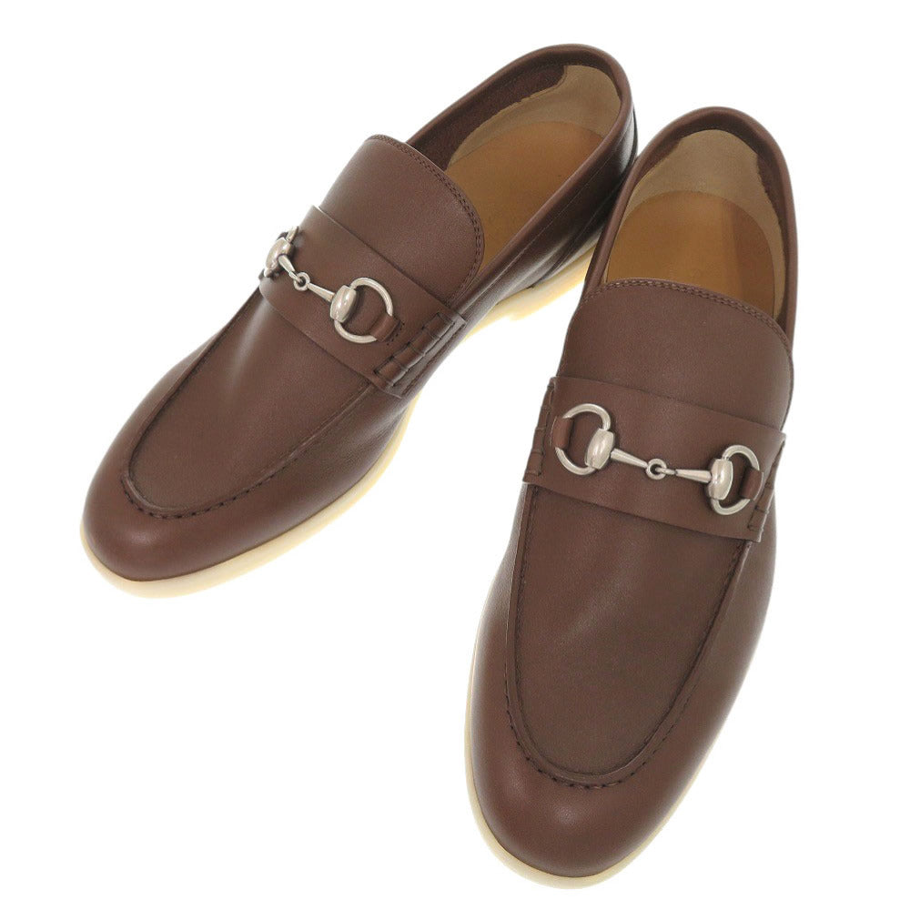 未使用品 グッチ ホースビット サイズ9 レザー ブラウン ローファー 靴 茶 1664【中古】GUCCI メンズ