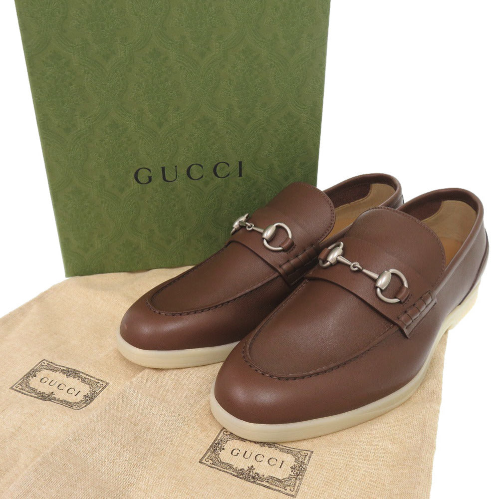 未使用品 グッチ ホースビット サイズ9 レザー ブラウン ローファー 靴 茶 1664【中古】GUCCI メンズ