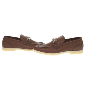 未使用品 グッチ ホースビット サイズ9 レザー ブラウン ローファー 靴 茶 1664【中古】GUCCI メンズ