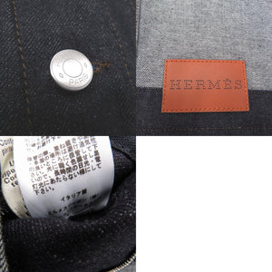 未使用品 エルメス アイコン オ カレ デニムジャケット 刺繍 コットン レザー インディゴ 1667【中古】HERMES