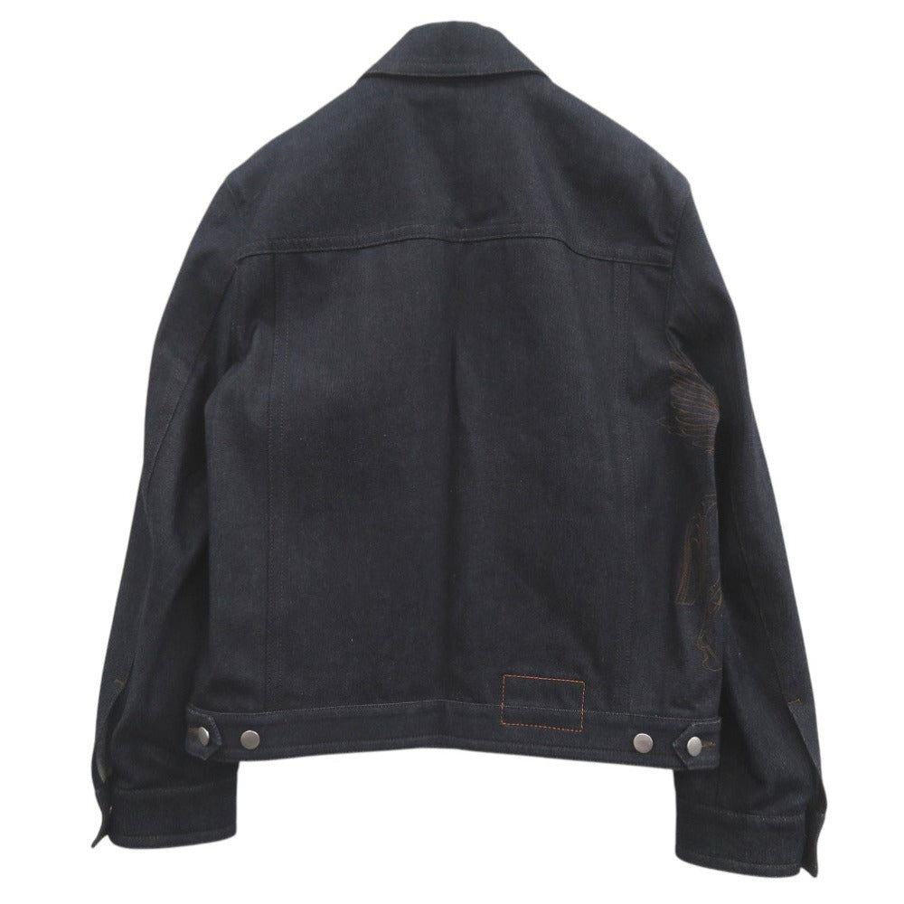 未使用品 エルメス アイコン オ カレ デニムジャケット 刺繍 コットン レザー インディゴ 1667【中古】HERMES