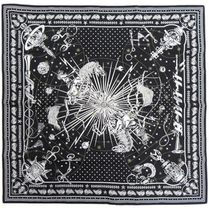 未使用品 エルメス バンダナ カレ55 コーラス ステラルム シルク ブラック ホワイト スカーフ 1754【中古】HERMES