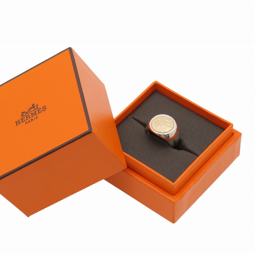 新品同様 エルメス エクスリブリス シュヴァリエ K18PG/シルバー925 リング #55 指輪 ピンクゴールド 1755【中古】HERMES レディース