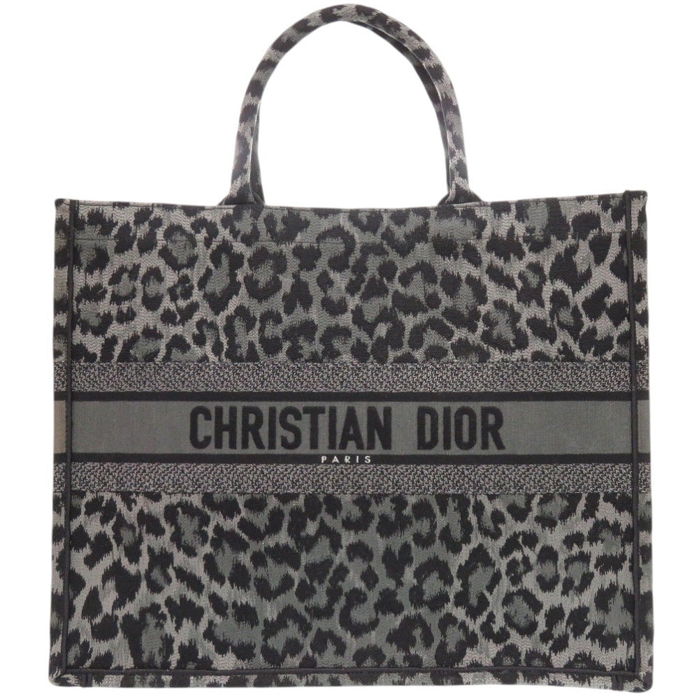 美品 クリスチャンディオール レオパード ブックトート ラージ 50-MA-0251 キャンバス ブラック系 トートバッグ 黒 1762【中古】Christian Dior