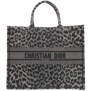 美品 クリスチャンディオール レオパード ブックトート ラージ 50-MA-0251 キャンバス ブラック系 トートバッグ 黒 1762【中古】Christian Dior