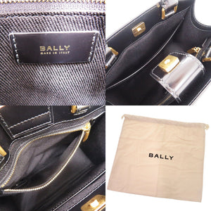 未使用品 バリー エンブレムスモール パレス 761346608116 パテントレザー キャンバス ブラック ゴールド金具 黒 トートバッグ 1790【中古】BALLY