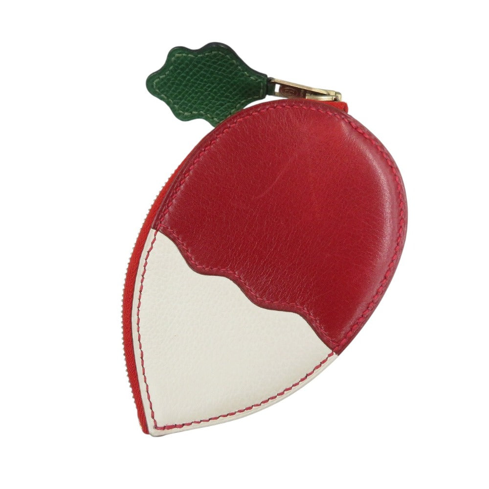 エルメス フルーツモチーフ レザー ゴールド金具 レッド ホワイト コインケース 小銭入れ 1813【中古】HERMES