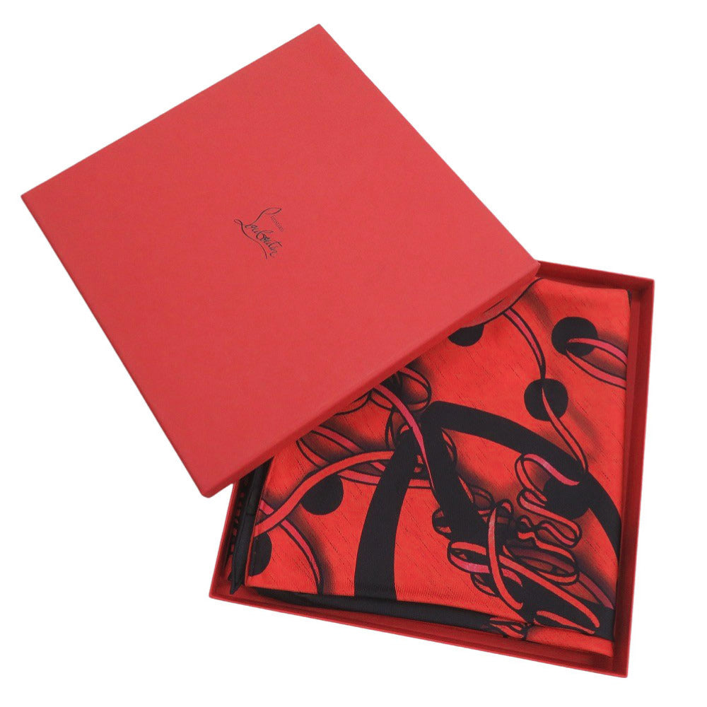 新品同様 クリスチャンルブタン ノベルティー シルク レッド ブラック バンダナスカーフ スカーフ 1819【中古】Christian Louboutin