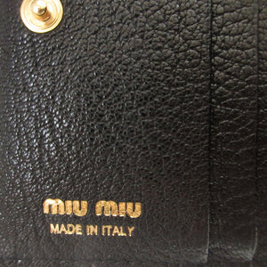 新品同様 ミュウミュウ エムエムパリス ビジュー キャンバス レザー ブラック 黒 2つ折り財布 財布 1820【中古】miumiu