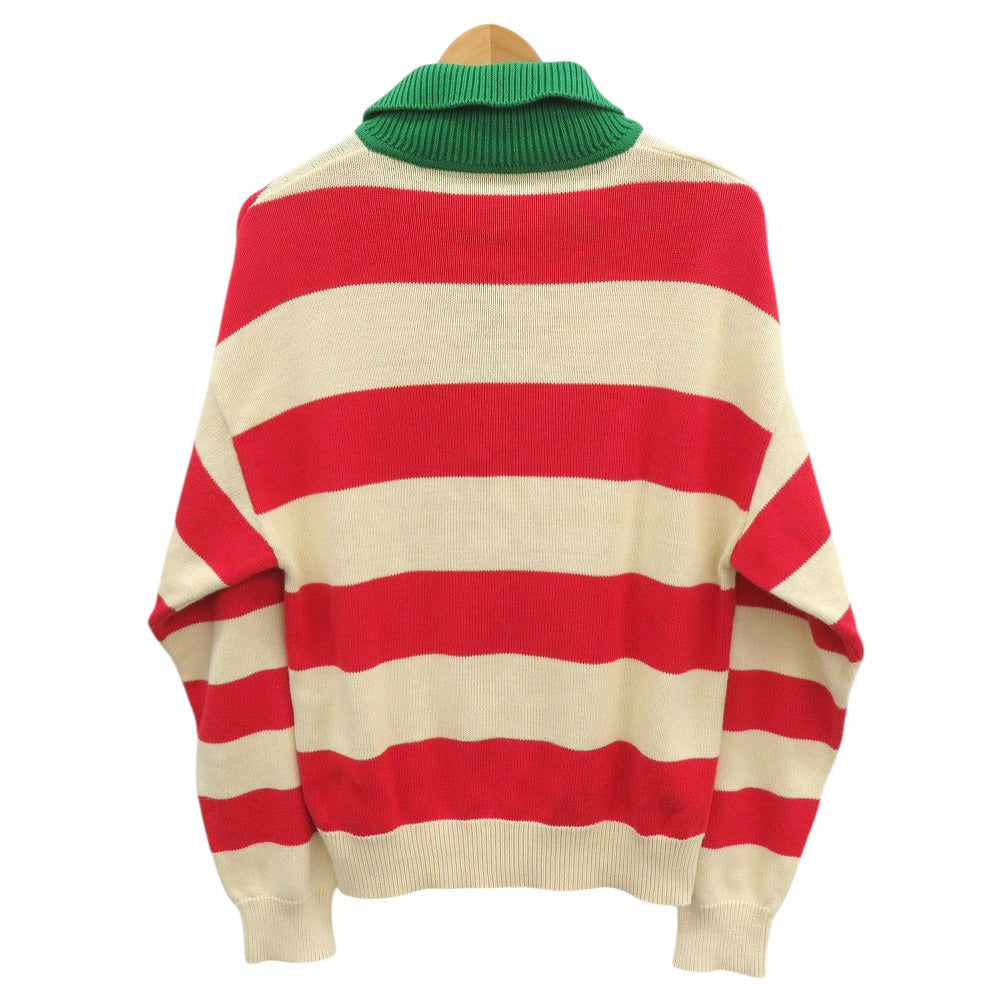 美品 グッチ ボーダー柄 ロゴ刺繍 サイズXS コットン ポリエステル グリーン ベージュ レッド 長袖ニット ニット 1830【中古】GUCCI