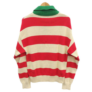 美品 グッチ ボーダー柄 ロゴ刺繍 サイズXS コットン ポリエステル グリーン ベージュ レッド 長袖ニット ニット 1830【中古】GUCCI