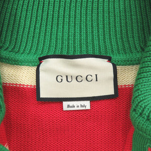 美品 グッチ ボーダー柄 ロゴ刺繍 サイズXS コットン ポリエステル グリーン ベージュ レッド 長袖ニット ニット 1830【中古】GUCCI