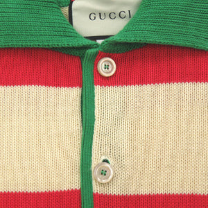 美品 グッチ ボーダー柄 ロゴ刺繍 サイズXS コットン ポリエステル グリーン ベージュ レッド 長袖ニット ニット 1830【中古】GUCCI