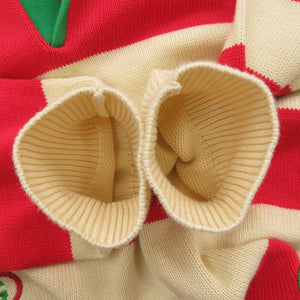 美品 グッチ ボーダー柄 ロゴ刺繍 サイズXS コットン ポリエステル グリーン ベージュ レッド 長袖ニット ニット 1830【中古】GUCCI