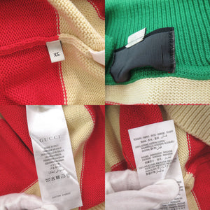 美品 グッチ ボーダー柄 ロゴ刺繍 サイズXS コットン ポリエステル グリーン ベージュ レッド 長袖ニット ニット 1830【中古】GUCCI