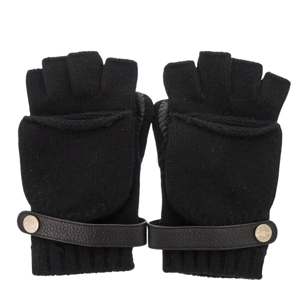 エルメス リオネル カシミヤ セリエボタン ブラック 2way 手袋 グローブ 黒 1833【中古】HERMES