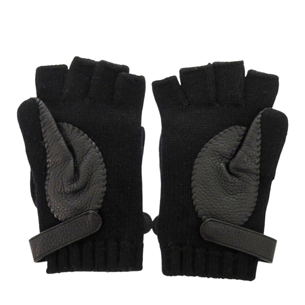 エルメス リオネル カシミヤ セリエボタン ブラック 2way 手袋 グローブ 黒 1833【中古】HERMES