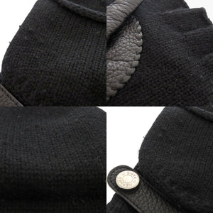 エルメス リオネル カシミヤ セリエボタン ブラック 2way 手袋 グローブ 黒 1833【中古】HERMES