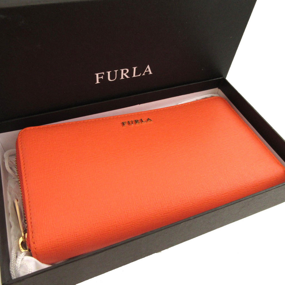 未使用 フルラ 737145 レザー オレンジ ラウンドファスナー長財布 財布 1869【中古】FURLA
