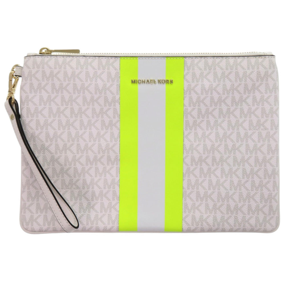 未使用品 マイケルコース MKシグネチャー ネオンストライプ 32T9LF9M3B PVC ホワイト 白 クラッチバッグ 1926【中古】Michael Kors