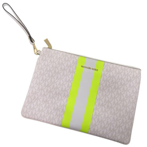 未使用品 マイケルコース MKシグネチャー ネオンストライプ 32T9LF9M3B PVC ホワイト 白 クラッチバッグ 1926【中古】Michael Kors