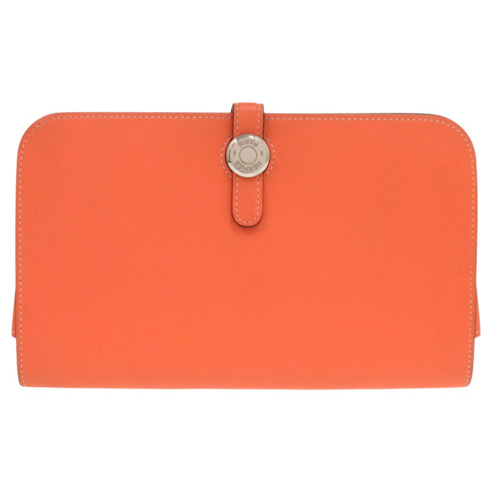 美品 エルメス ドゴン デュオ GM スイフト フラミンゴ T刻印 橙 長財布 1929【中古】HERMES