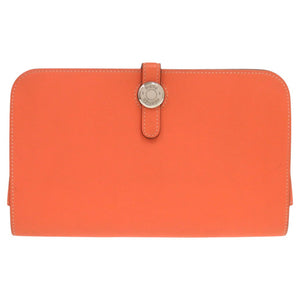 美品 エルメス ドゴン デュオ GM スイフト フラミンゴ T刻印 橙 長財布 1929【中古】HERMES