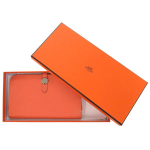 美品 エルメス ドゴン デュオ GM スイフト フラミンゴ T刻印 橙 長財布 1929【中古】HERMES