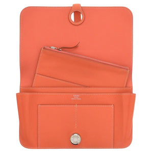美品 エルメス ドゴン デュオ GM スイフト フラミンゴ T刻印 橙 長財布 1929【中古】HERMES
